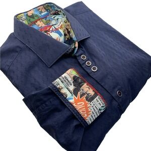 Au Noir Long Sleeve Button Up Shirt Men's Size 4 Blue Flip‎ Cuffs  Designer  Lux